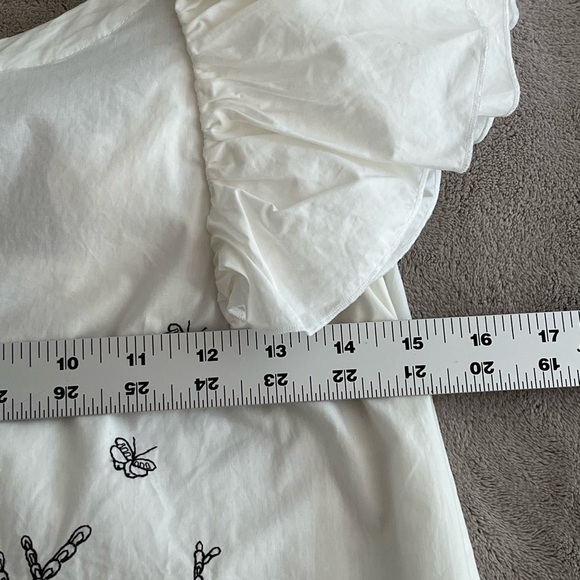 Paola Frani White Embroidered Ruffle Shoulder Sheath Dress Size Small Coquette - Picture 11 of 12